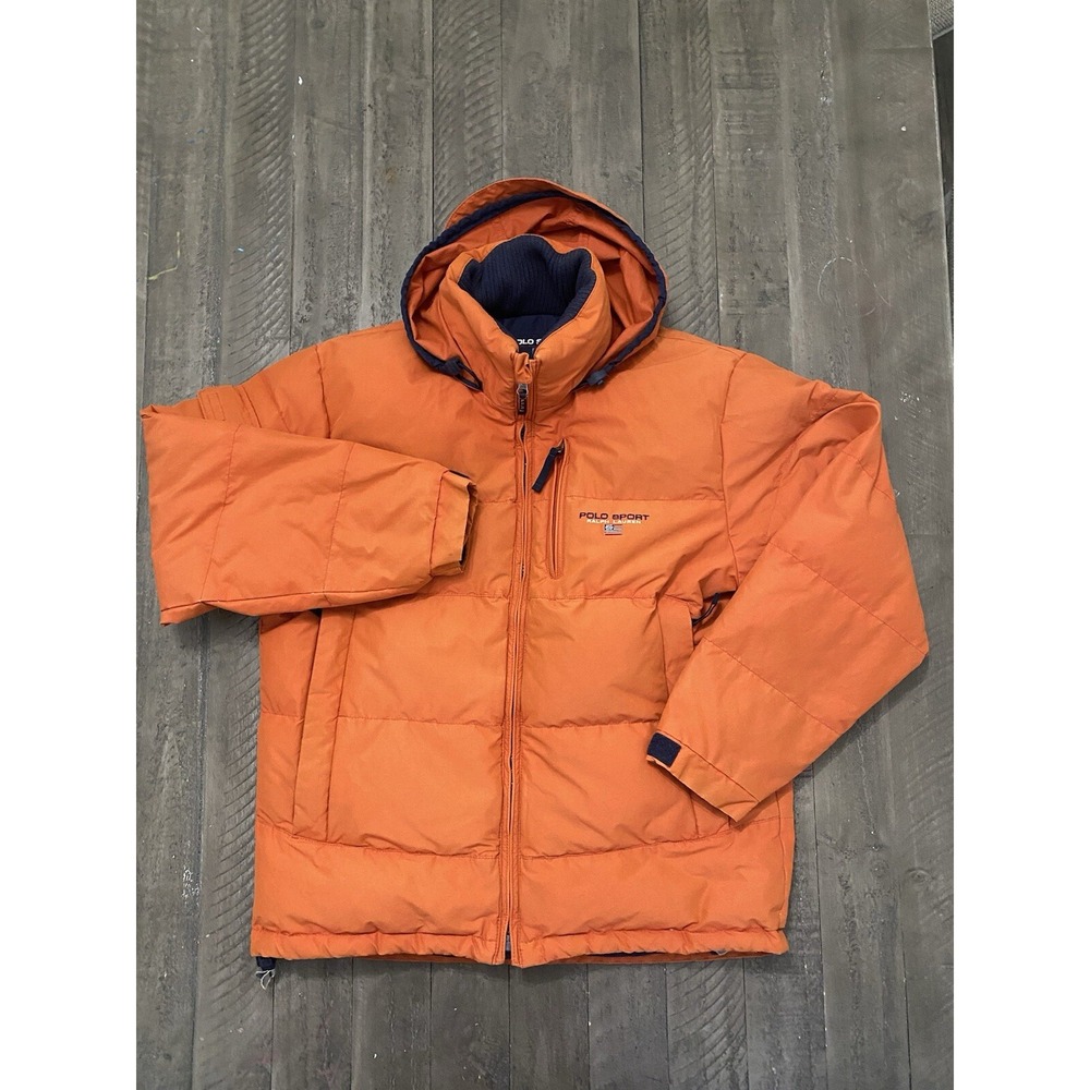 VTG Ralph Lauren Polo Sport Men's Orange Duck Down Puffer Coat - Size Medium